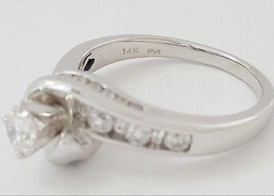 Round & Baguette Cut Diamond Twist 1.02 ct 14k White Gold Engagement Ring