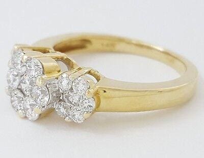 Round Cut Diamond Cluster Style Flower 1 ct 14K Yellow Gold Engagement Ring
