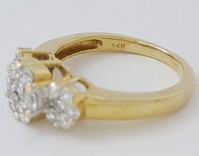 Round Cut Diamond Cluster Style Flower 1 ct 14K Yellow Gold Engagement Ring
