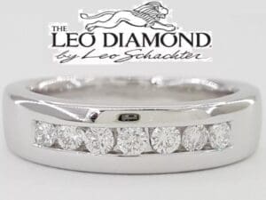 Leo Channel Set Round Diamond Wedding Anniversary Band 6mm 14k White Gold 0.42ct