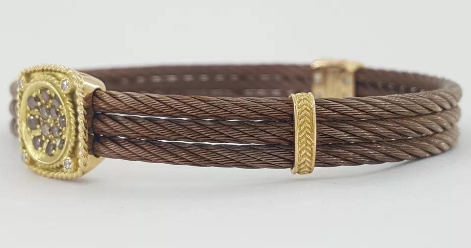 Charriol Celtique 3-Row Cable Diamond Bracelet 13.8 mm 7.5" 18k Gold 7 Steel