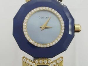 Century 18k Yellow Gold Diamond MOP Dial Sapphire Watch 24mm 19.3 Gr