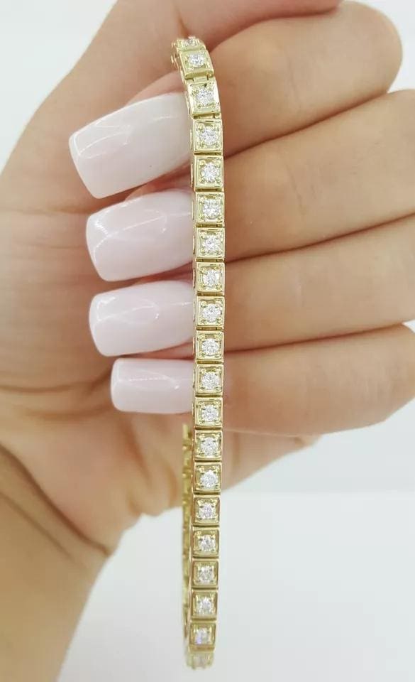 Round Brilliant Diamond Tennis Line Bracelet 1.6 ct 14K Gold 7" Retail 5K