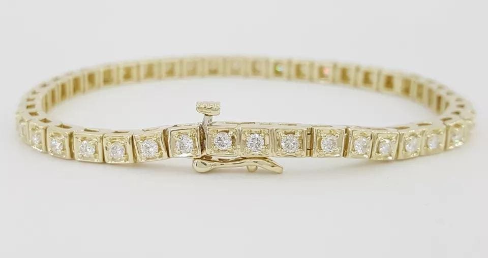 Round Brilliant Diamond Tennis Line Bracelet 1.6 ct 14K Gold 7" Retail 5K