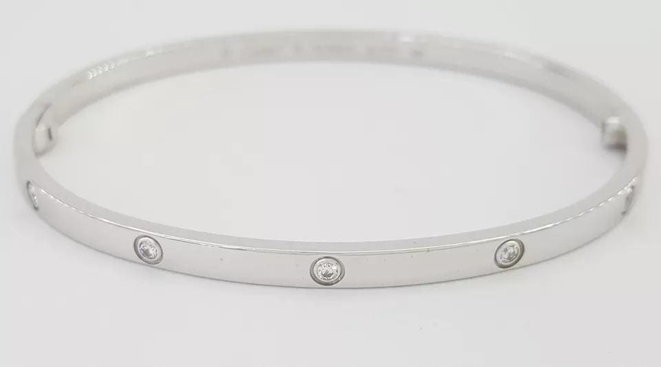 Cartier LOVE 18K White Gold 10 Diamonds 0.21 ct Small Bracelet SZ 18 Rtl $11,700