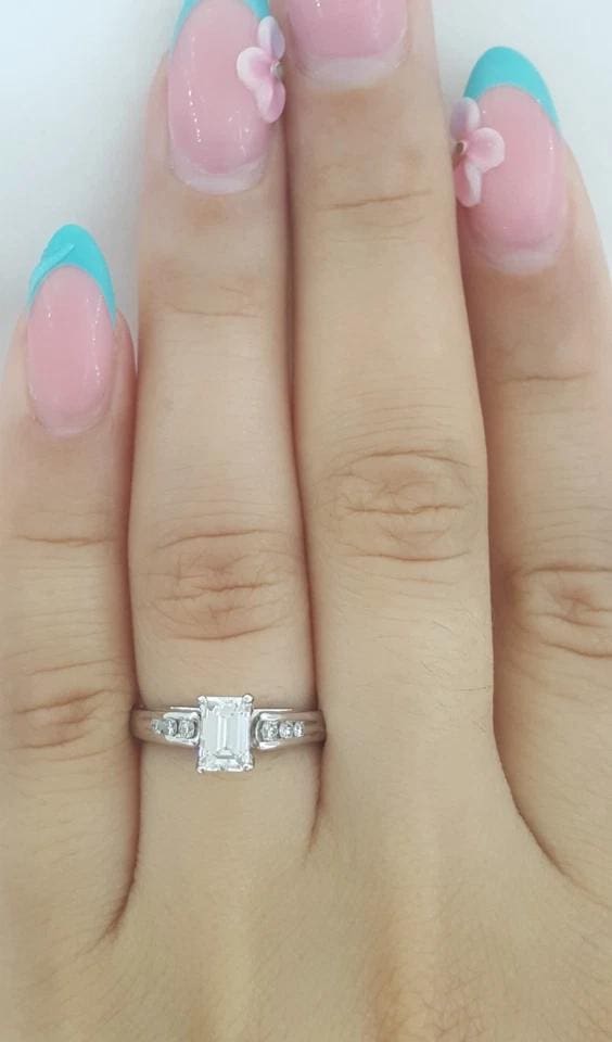 Emerald Cut Diamond 0.66 ct Engagement Ring 14K White Gold E/SI1 GIA