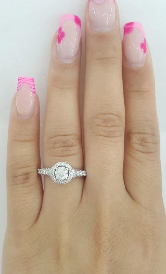 Ever Us Round Diamond Halo Engagement Ring 1.25 ct 14k White Gold