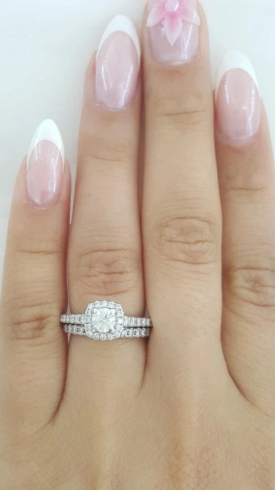 Vera Wang Love 1 ct Round Diamond Halo Engagement Ring Set 14k White Gold $3339