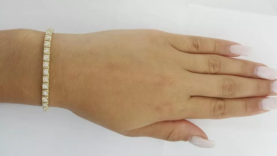 Round Brilliant Diamond Tennis Line Bracelet 1.6 ct 14K Gold 7" Retail 5K