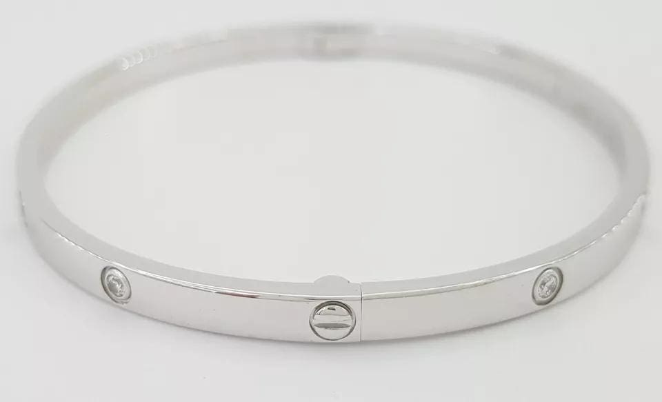 Cartier LOVE 18K White Gold 10 Diamonds 0.21 ct Small Bracelet SZ 18 Rtl $11,700