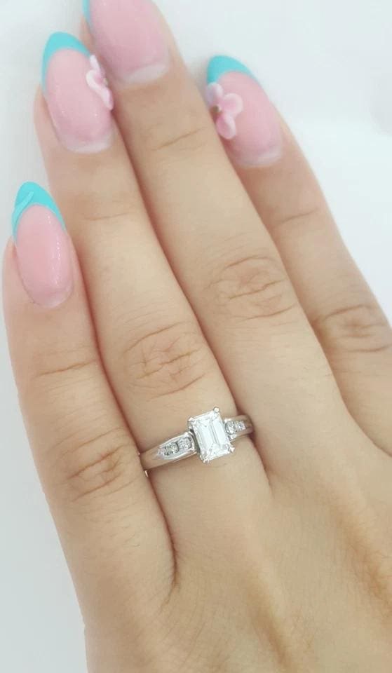 Emerald Cut Diamond 0.66 ct Engagement Ring 14K White Gold E/SI1 GIA