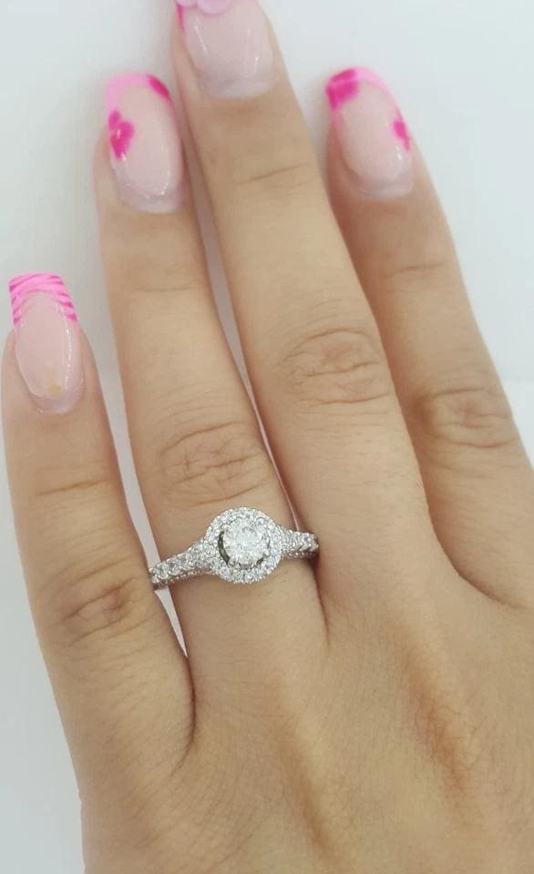 Ever Us Round Diamond Halo Engagement Ring 1.25 ct 14k White Gold