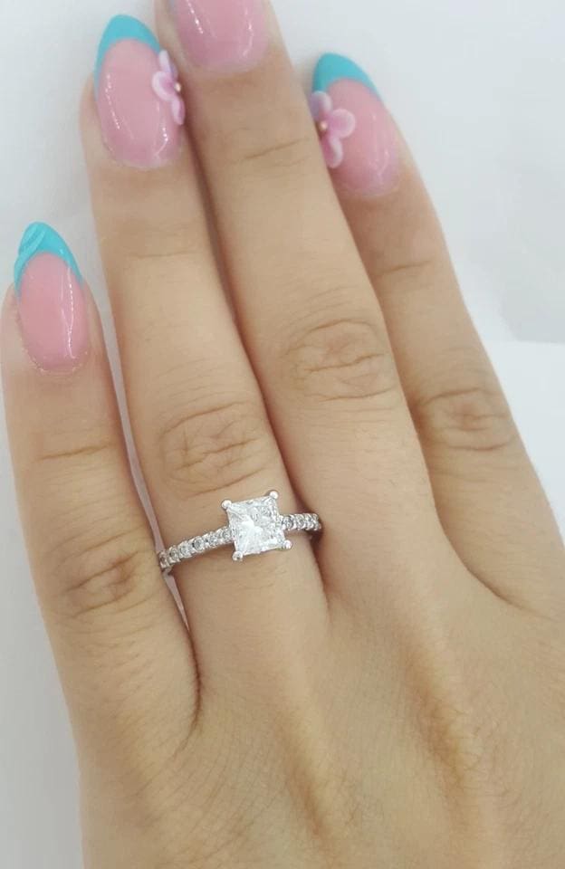 Princess Brilliant Cut Diamond Engagement Ring 1.3 ct 14K White Gold