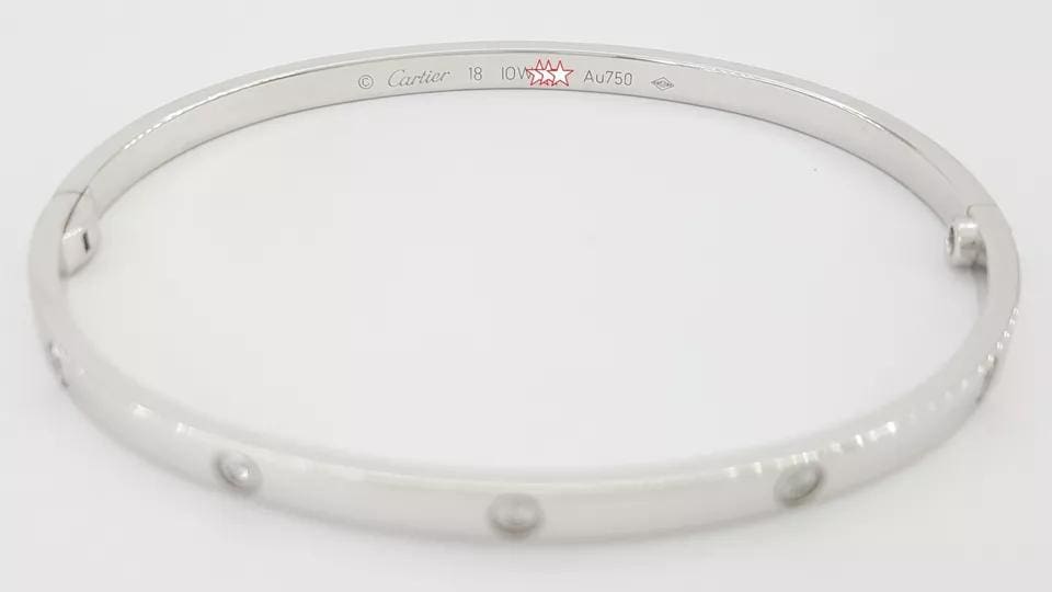 Cartier LOVE 18K White Gold 10 Diamonds 0.21 ct Small Bracelet SZ 18 Rtl $11,700