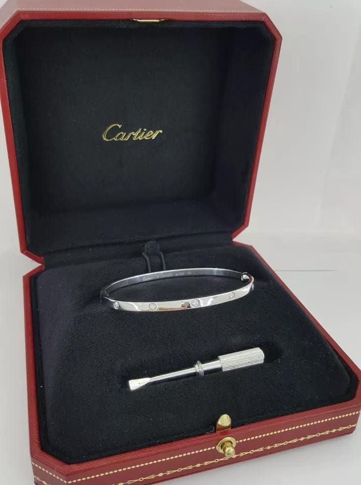 Cartier LOVE 18K White Gold 10 Diamonds 0.21 ct Small Bracelet SZ 18 Rtl $11,700