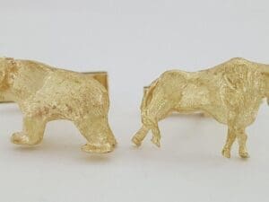 Wall Street Stock Market Bull & Bear Cufflinks Solid 14k Yellow Gold 16.9 Grams