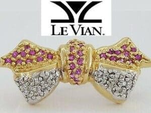 LeVian Le Vian 14K Yellow Gold 0.85 ct Pink Sapphire & Diamond Bow Pin Brooch