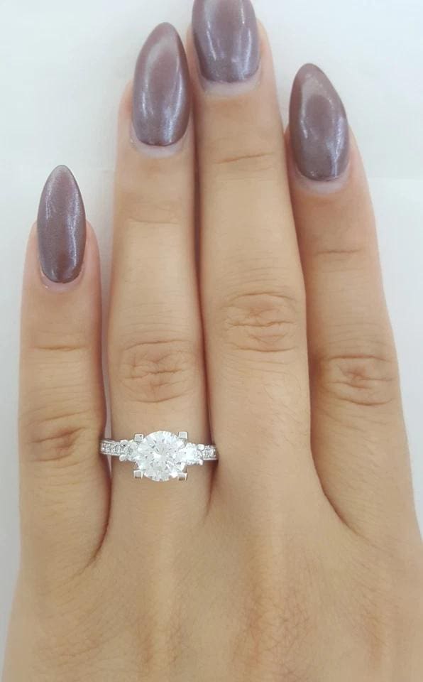 Tacori Crescent 18k W Gold Semi-Mount Round Three Stone 0.48 ct Engagement Ring