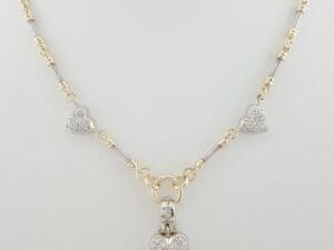 Diamond Pave Heart Necklace 14k Yellow White Gold 1.1 ct 31.5 Grams 16.5"