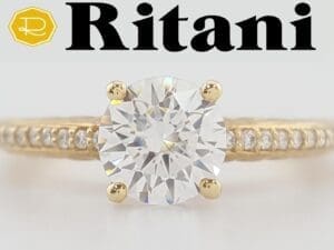 Ritani 1RZ2851 Semi-Mount Diamond 0.12ct 18k Yellow Gold Engagement Ring Rt$1986