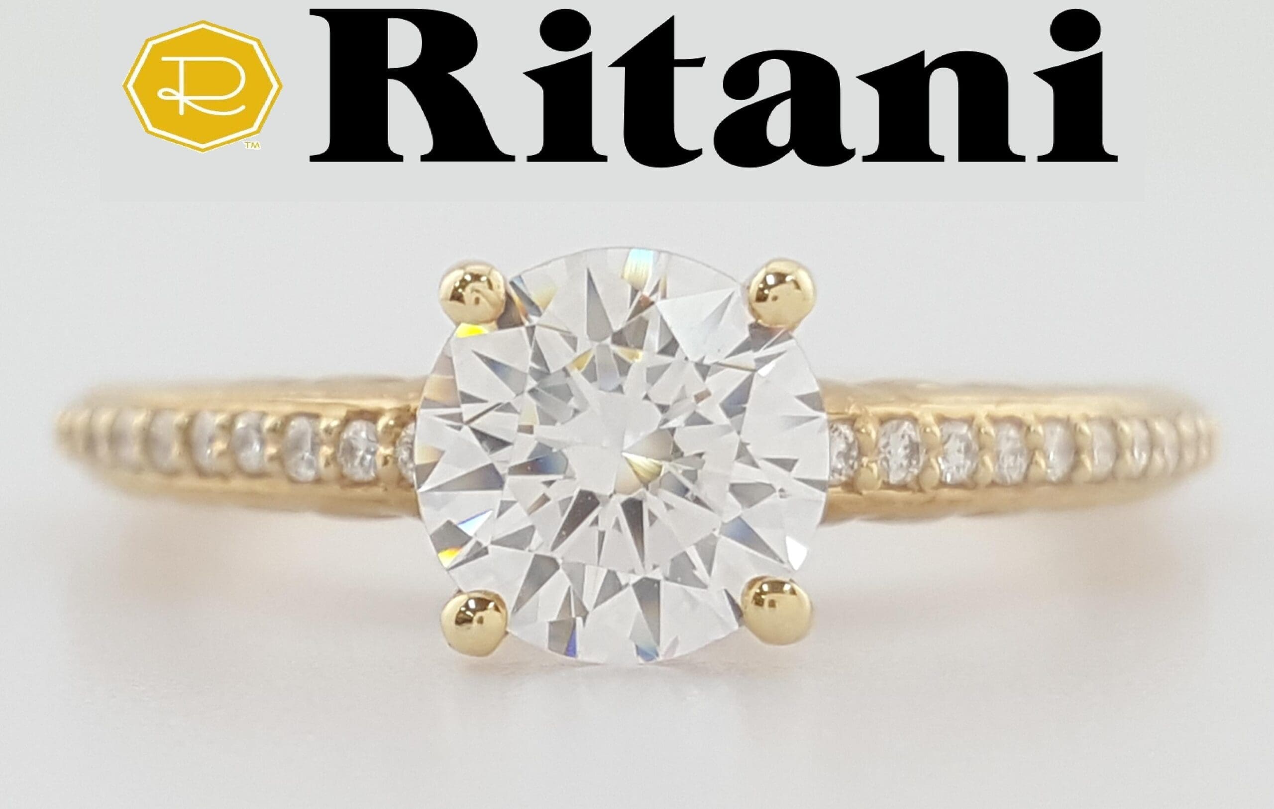 Ritani 1RZ2851 Semi-Mount Diamond 0.12ct 18k Yellow Gold Engagement Ring Rt$1986