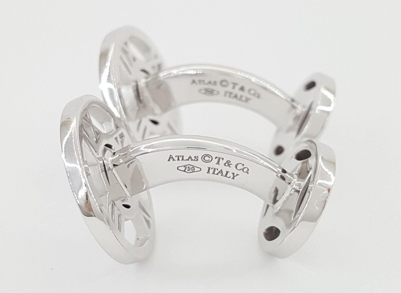 Tiffany & Co Atlas Roman Numerals Round Cufflinks 18k White Gold Italy 14 Grams