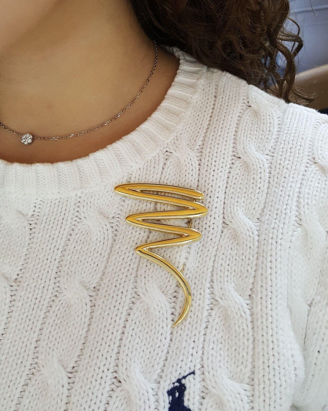 Tiffany & Co Paloma Picasso 18K Zig-Zag Squiggle Pin Brooch Large 23.9Grams 2.6"