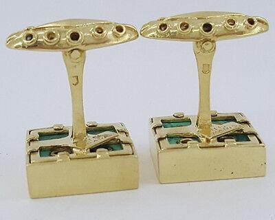 Vintage French BG Paris 18K Yellow Gold Malachite Dice Cufflinks 22 Grams
