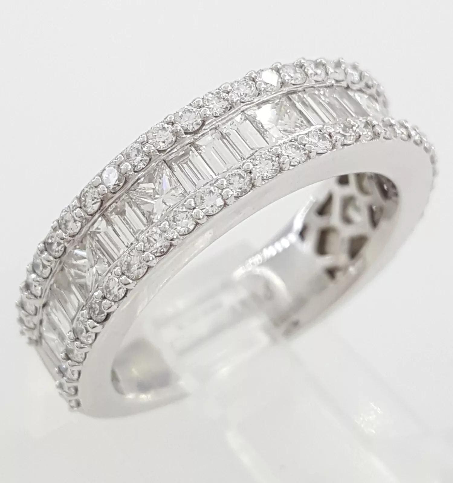 Three Row Diamond Half Circle Wedding Anniversary Band Ring 1.97 ct Platinum