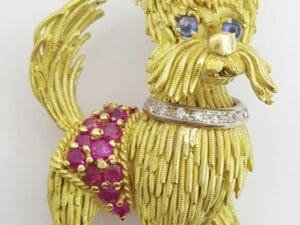 Westie Terrier Diamond Ruby Sapphire 18K Gold Dog Brooch Vintage 1 ct 20 Grams