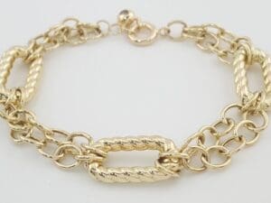 Lightweight Fancy Link Bracelet 18K Yellow Gold 7.5" 9 Grams