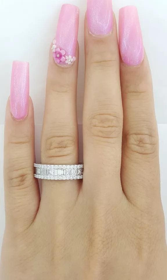 Three Row Diamond Half Circle Wedding Anniversary Band Ring 1.97 ct Platinum