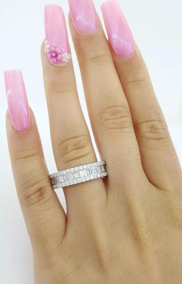 Three Row Diamond Half Circle Wedding Anniversary Band Ring 1.97 ct Platinum