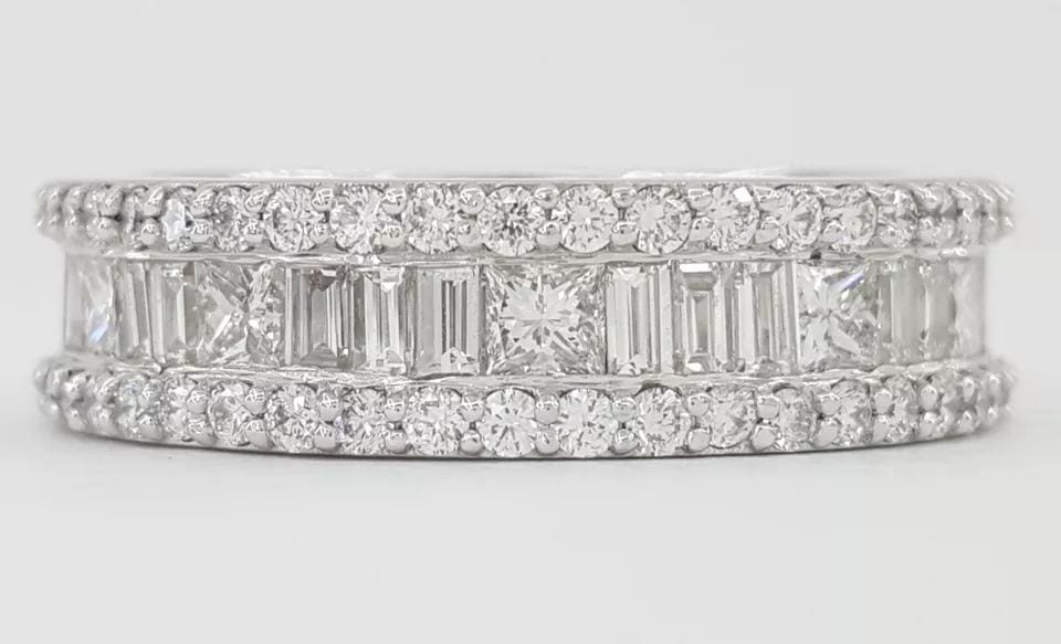 Three Row Diamond Half Circle Wedding Anniversary Band Ring 1.97 ct Platinum