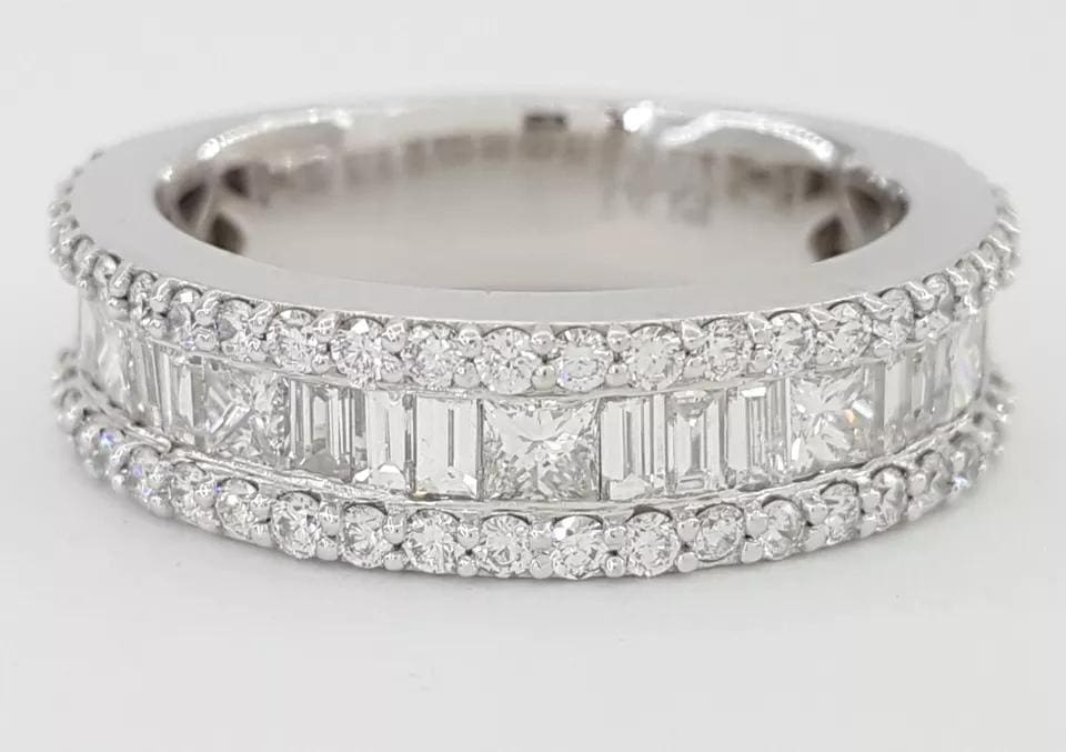 Three Row Diamond Half Circle Wedding Anniversary Band Ring 1.97 ct Platinum