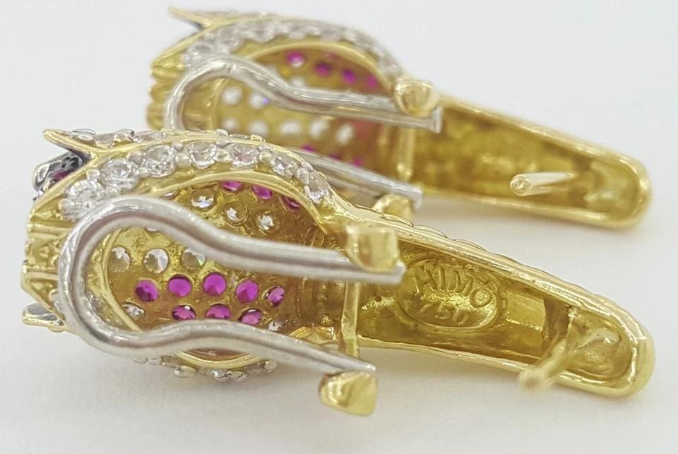 Vintage HIMO Tulip Earrings 18k Yellow Gold 10.3 grams Lab Created Stones