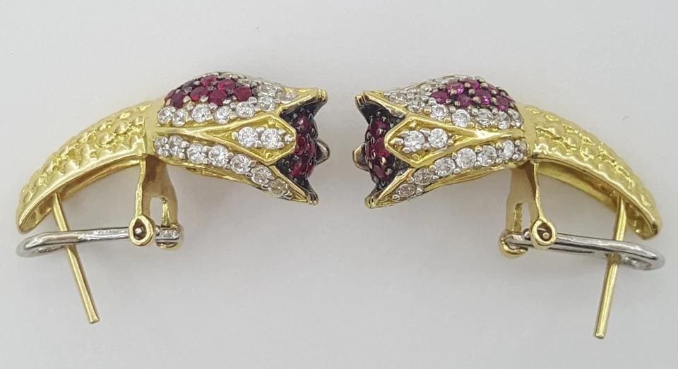 Vintage HIMO Tulip Earrings 18k Yellow Gold 10.3 grams Lab Created Stones