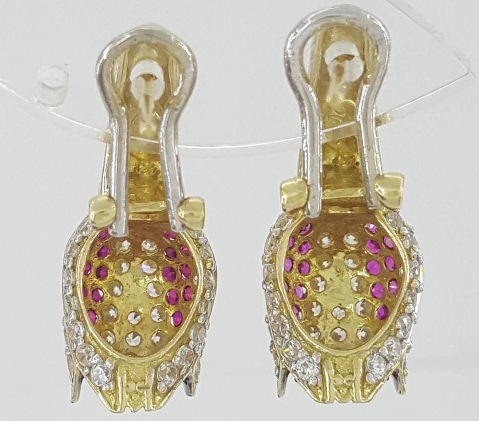 Vintage HIMO Tulip Earrings 18k Yellow Gold 10.3 grams Lab Created Stones