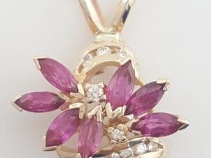 Pink Sapphire Diamond Pendant 1.18 ct 14K Yellow Gold 19.5 mm