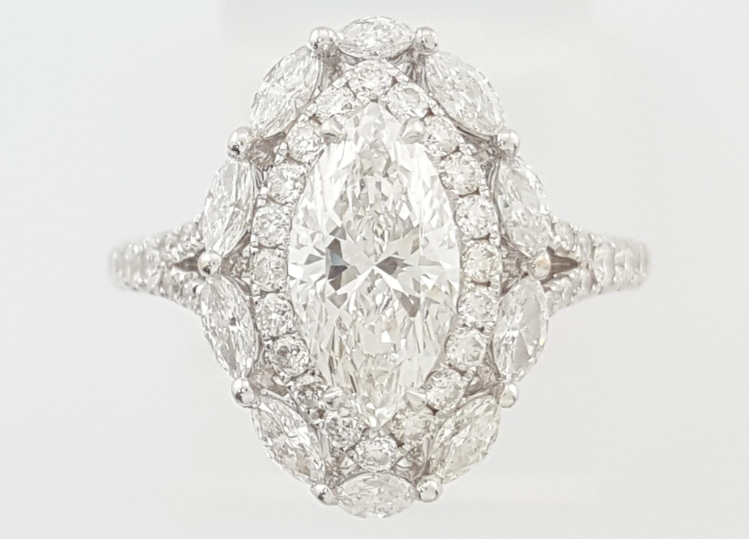 Marquise Diamond Halo Engagement Ring 1.82 ct 18k White Gold GIA Retail $18K
