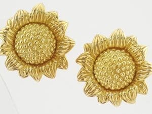 Vintage 18k Yellow Gold Sunflower Earrings Omega Backs 24 mm 18.8 Grams