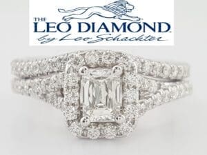 The Leo Emerald Diamond Halo Engagement Ring & Band Set 1.23 ct 14K White Gold