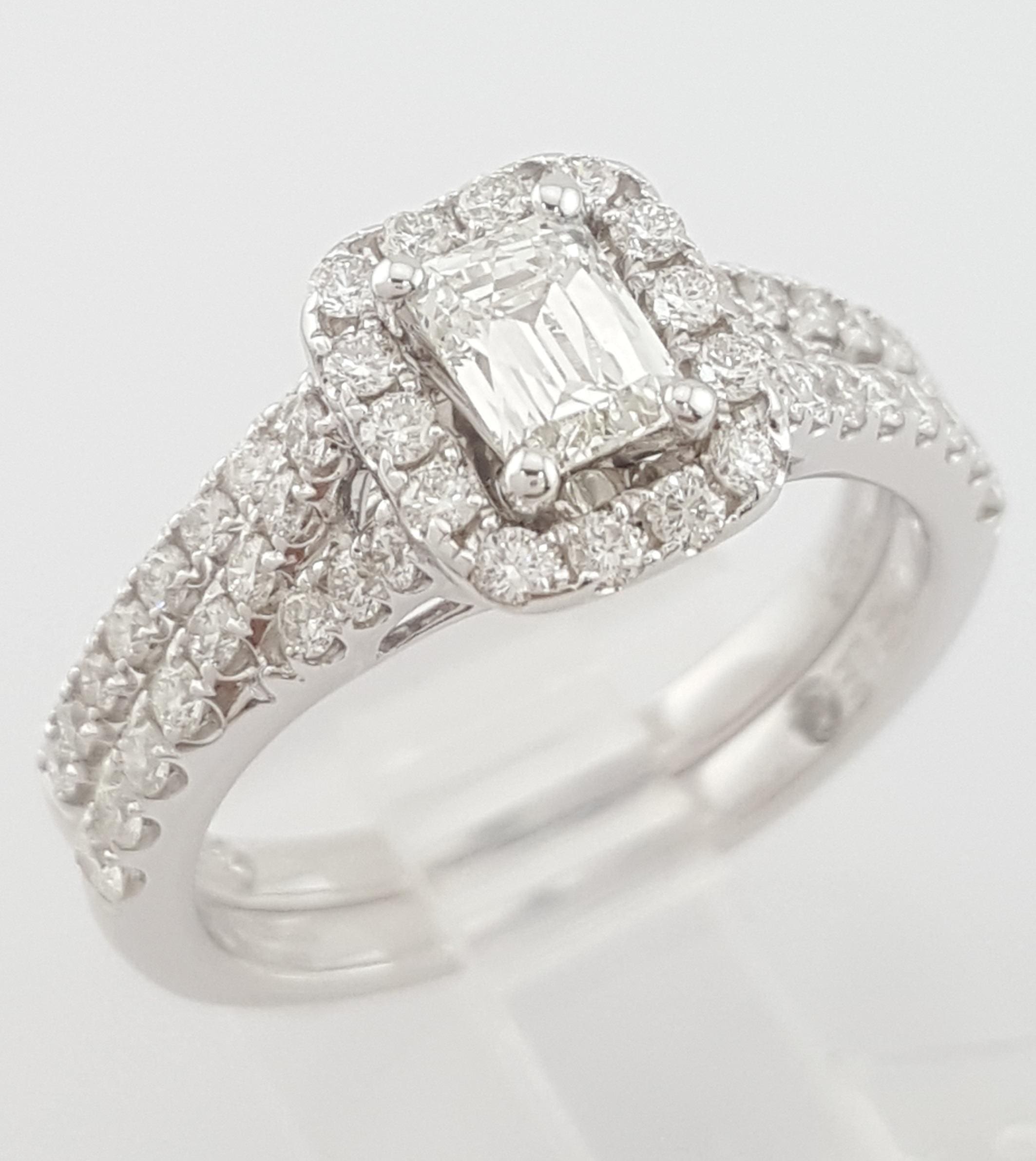 The Leo Emerald Diamond Halo Engagement Ring & Band Set 1.23 ct 14K White Gold