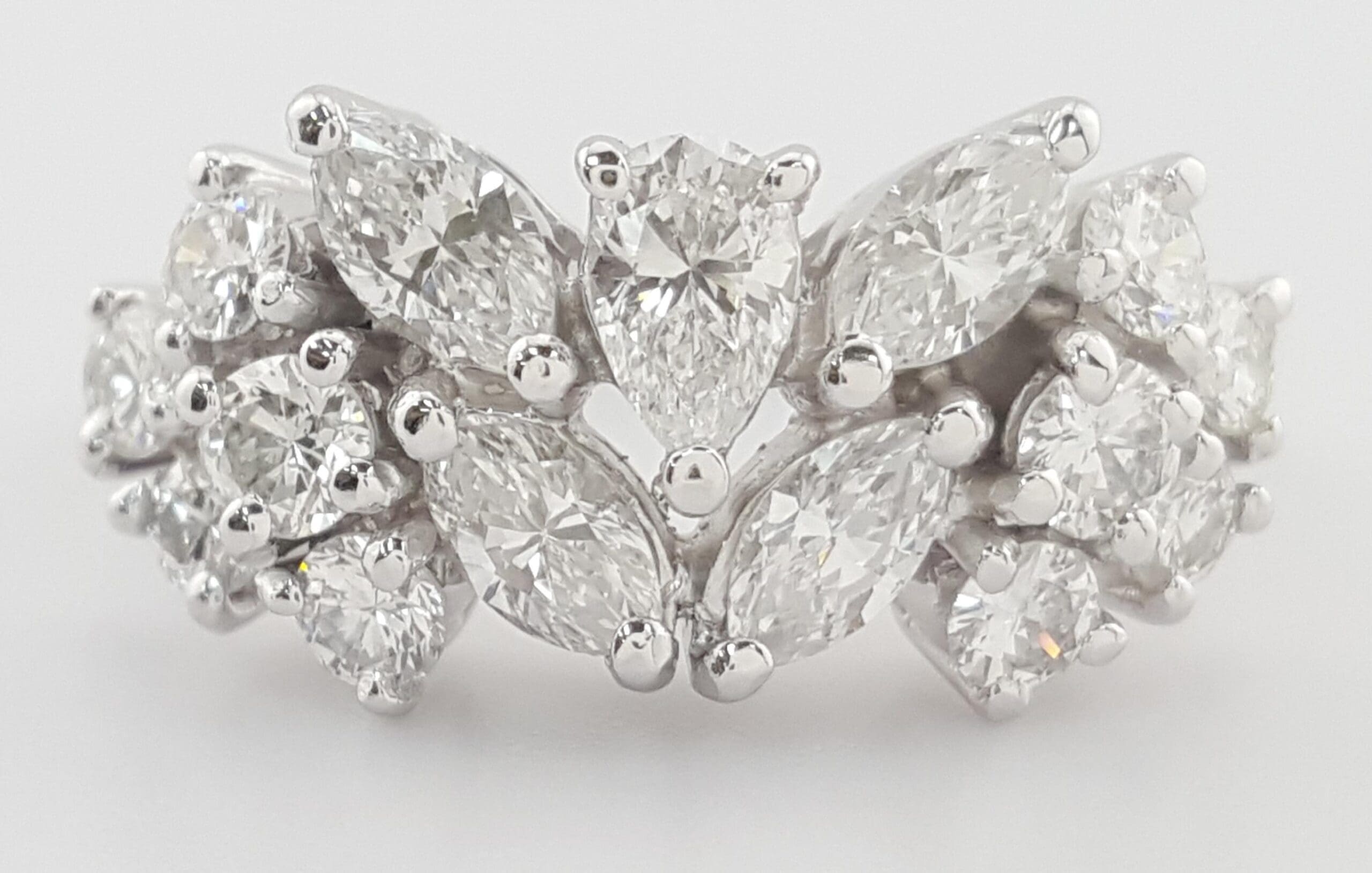 Vintage Pear Marquise Round Diamond Statement Band Ring Platinum 1.35 ct