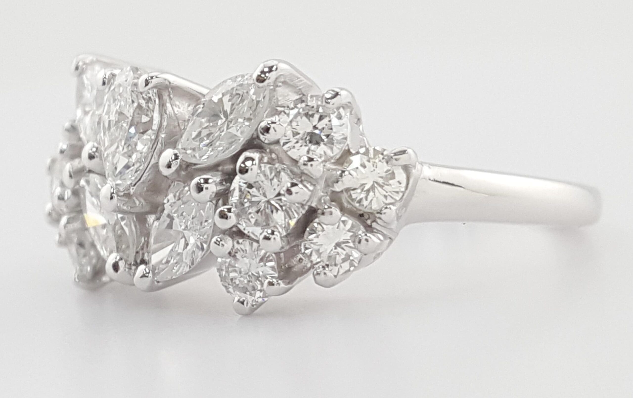 Vintage Pear Marquise Round Diamond Statement Band Ring Platinum 1.35 ct