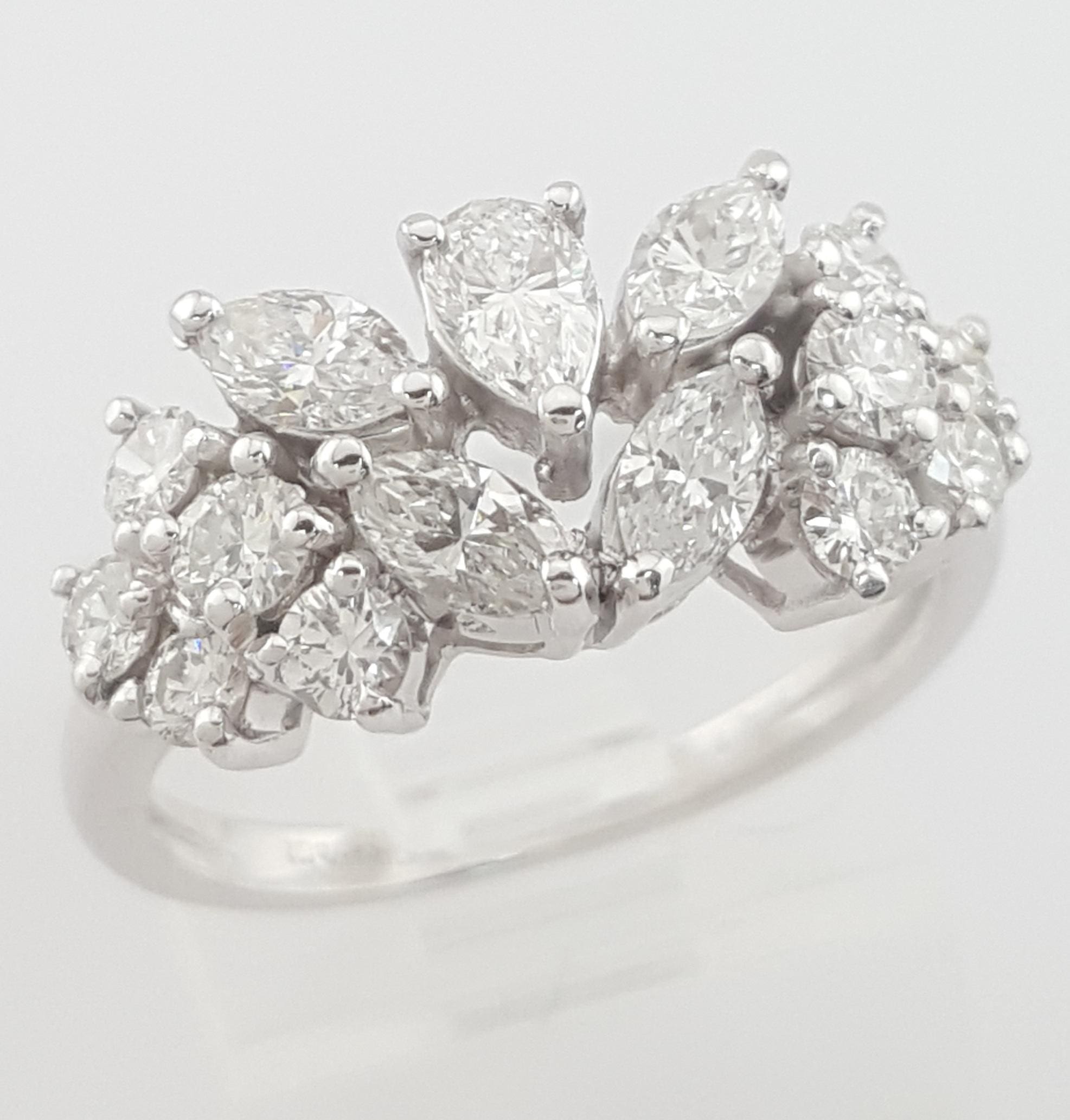 Vintage Pear Marquise Round Diamond Statement Band Ring Platinum 1.35 ct