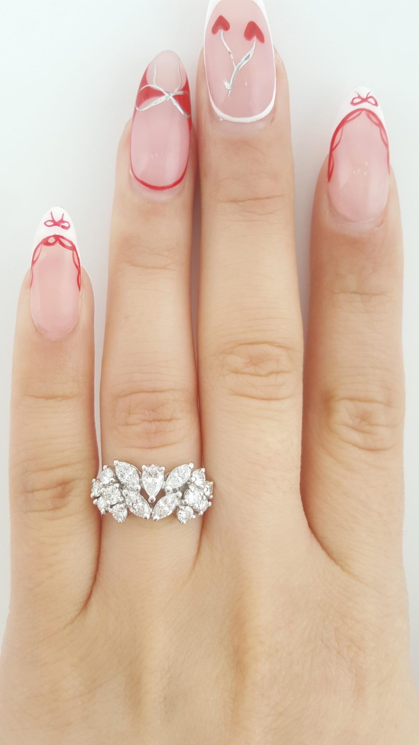 Vintage Pear Marquise Round Diamond Statement Band Ring Platinum 1.35 ct