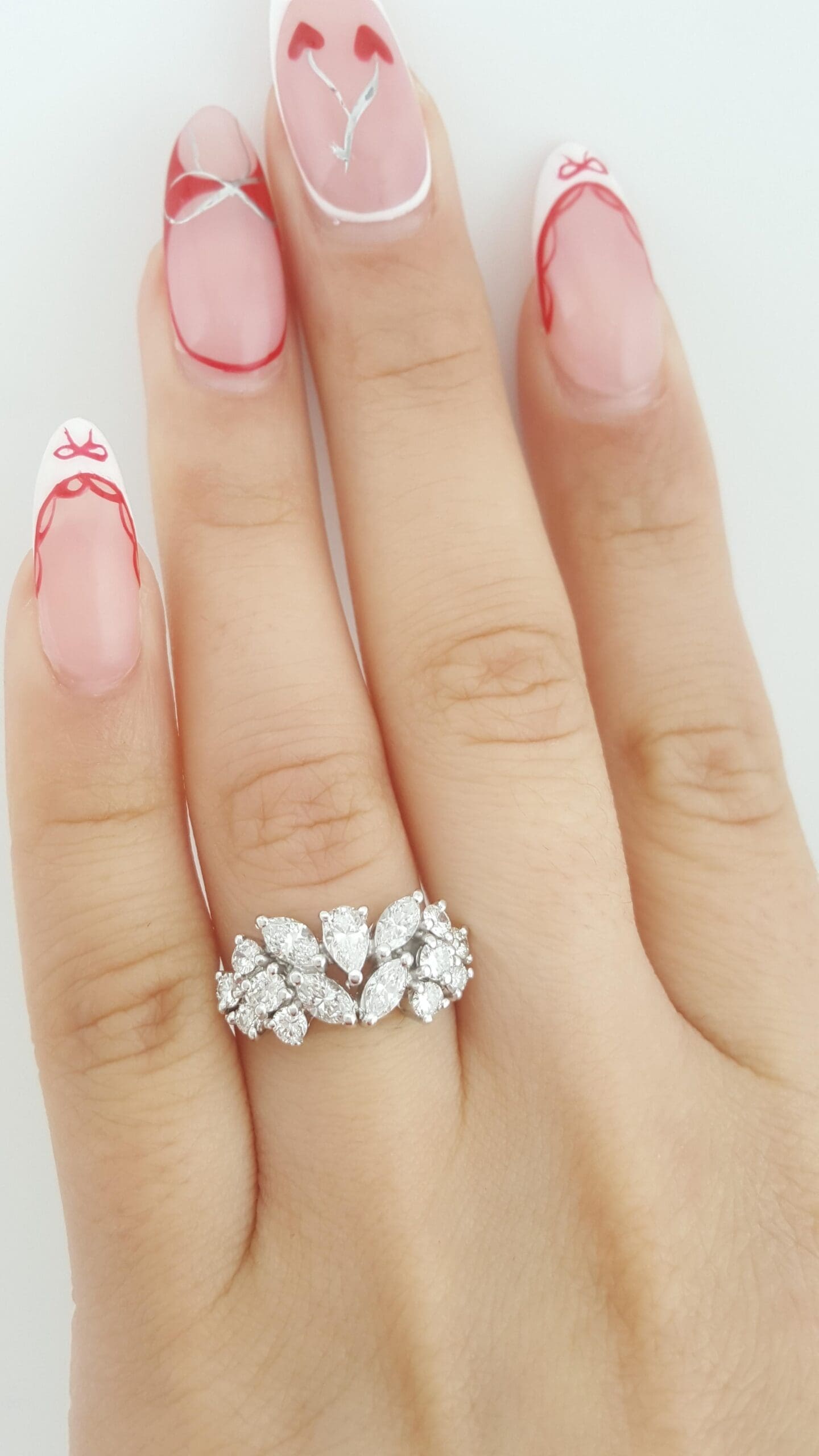 Vintage Pear Marquise Round Diamond Statement Band Ring Platinum 1.35 ct