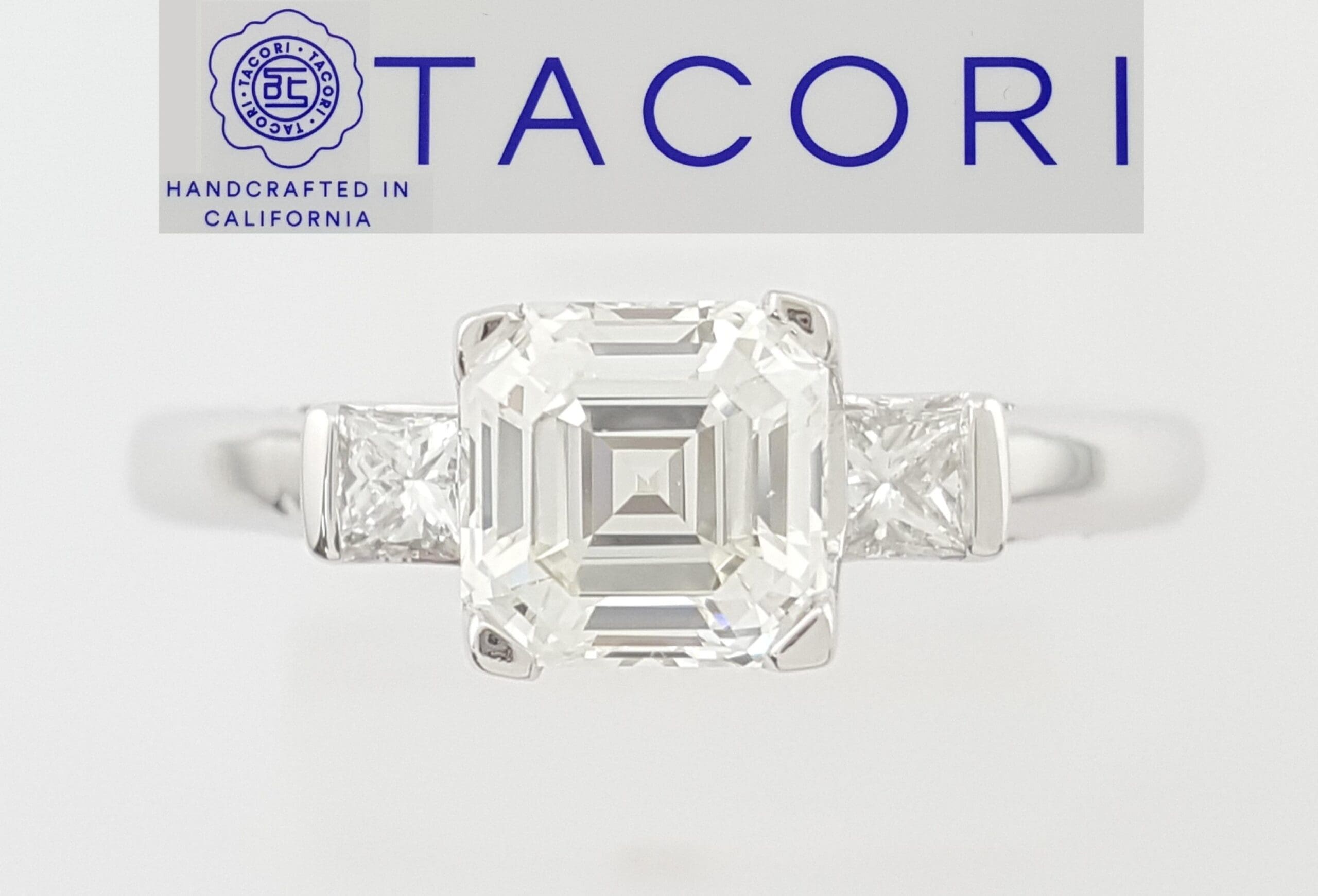 Tacori Asscher Cut Diamond 3-Stone Platinum Engagement Ring 1.23 ct Rtl $10.5K