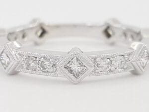 Round & Princess Diamond Wedding Band Ring 0.6 ct 18K White Gold